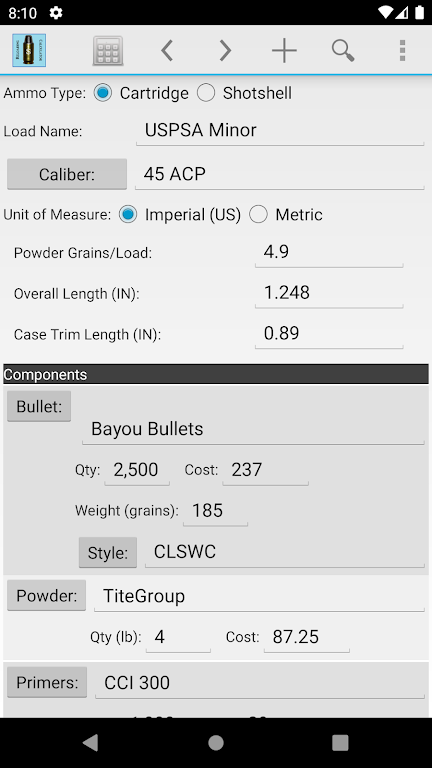 Reloading Calculator - Ammo экрана 1