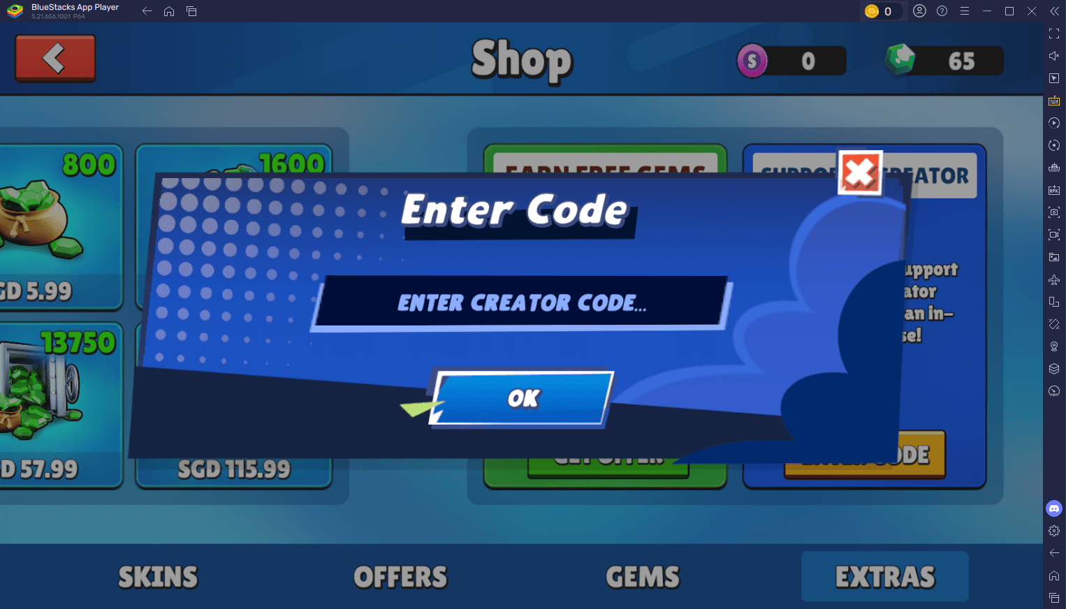 Stumble Guys Redeem Code Interface