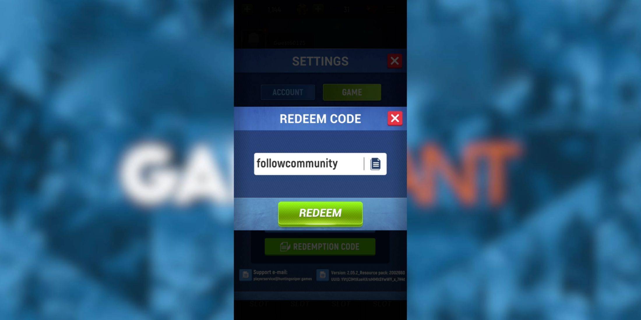 Redeeming Hunting Sniper Codes