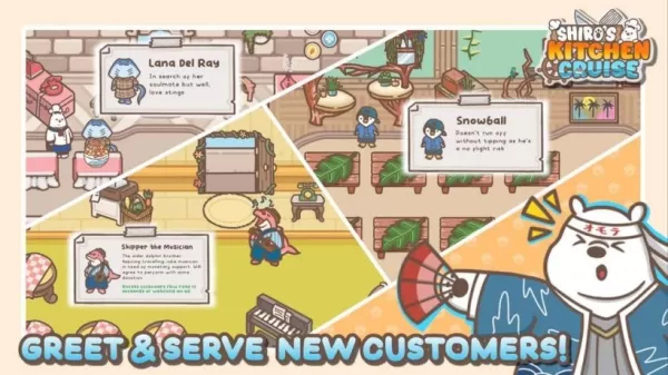 손님들에게 서빙하고 레스토랑을 운영하려는 북극곰