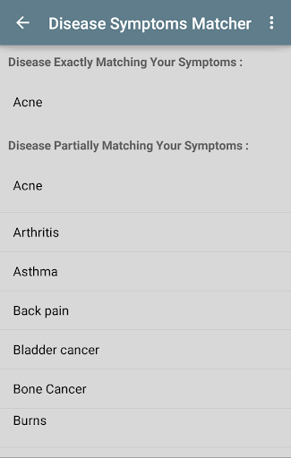 Disease Symptoms Matcher captura de pantalla 