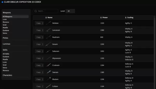 Expedition 33 Codex interface