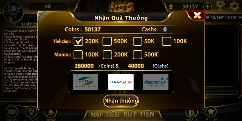 Game bài nhận quà khủng - HDG captura de pantalla 