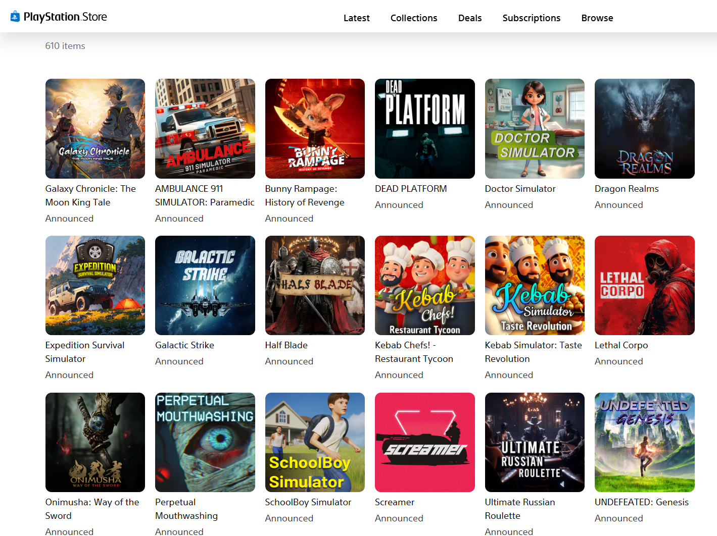 Раздел «Games to Wishlist» в магазине PlayStation в то время, когда эта часть была написана.