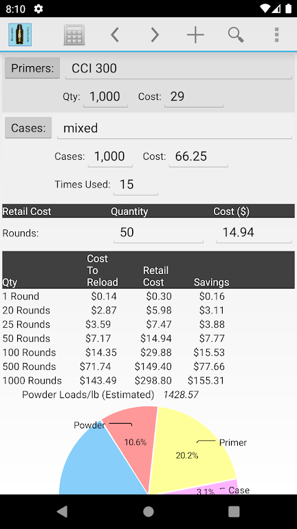 Reloading Calculator - Ammo экрана 2