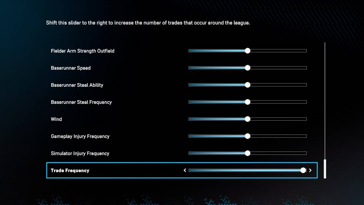 MLB The Show 25生涯模式中的交易请求频率滑块设置