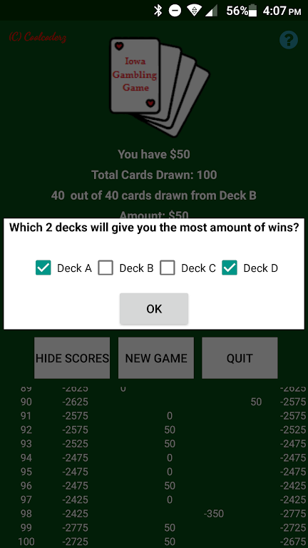 Iowa Gambling Game: Decision Making With Cards Screenshot 3