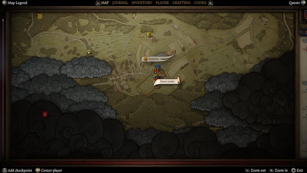Image:  A screenshot showing the horse trader in Semine.