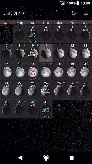 Simple Moon Phase Calendar экрана 1