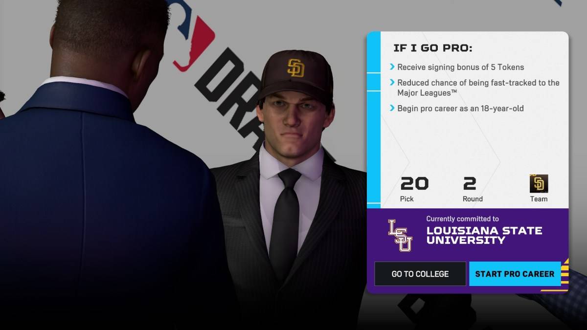 Kiezen tussen de universiteit en de voordelen in MLB de show 25 weg naar de show.
