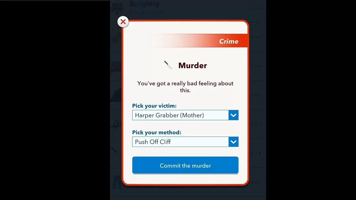 Menu per omicidio bitlife