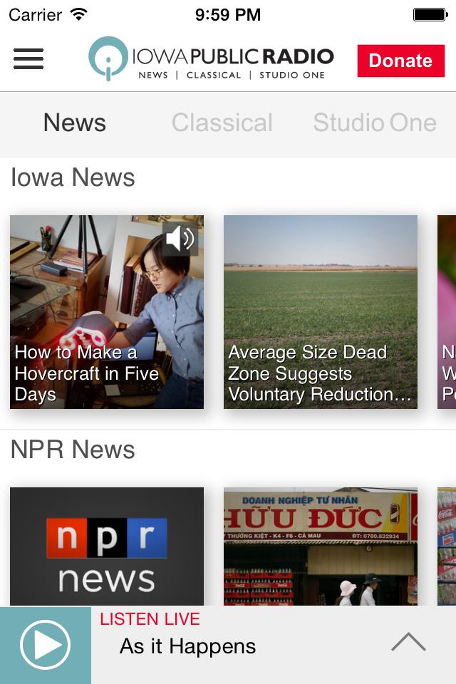 Screenshot Iowa Public Radio App 2