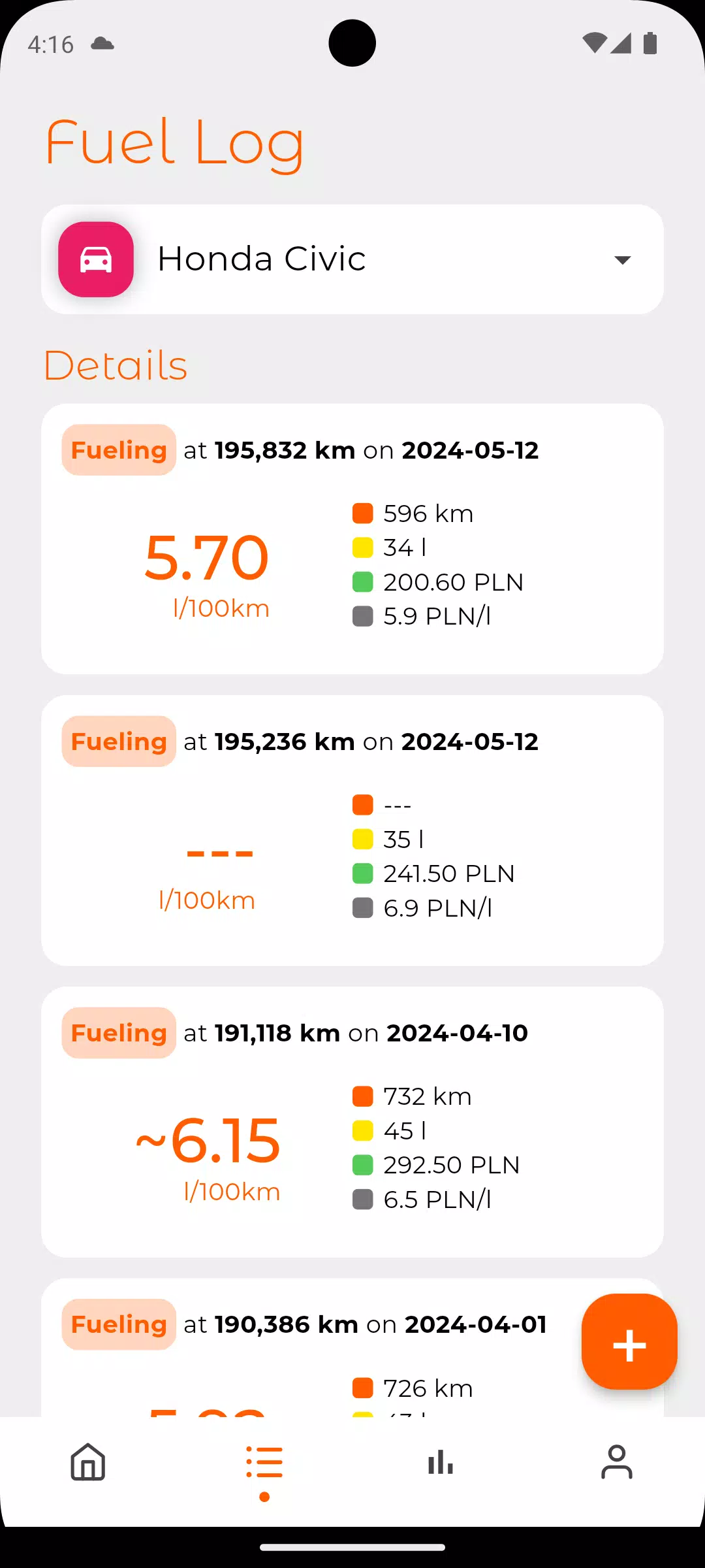 Fuel Log ảnh chụp màn hình 2