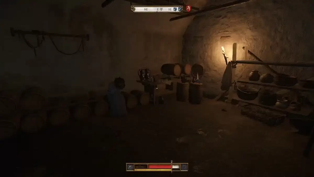 Agnes crying in the wine cellar