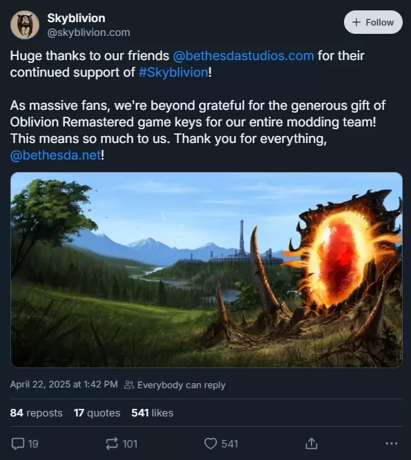 Ibinibigay ni Bethesda ang koponan ng skyblivion na Oblivion Remastered Keys