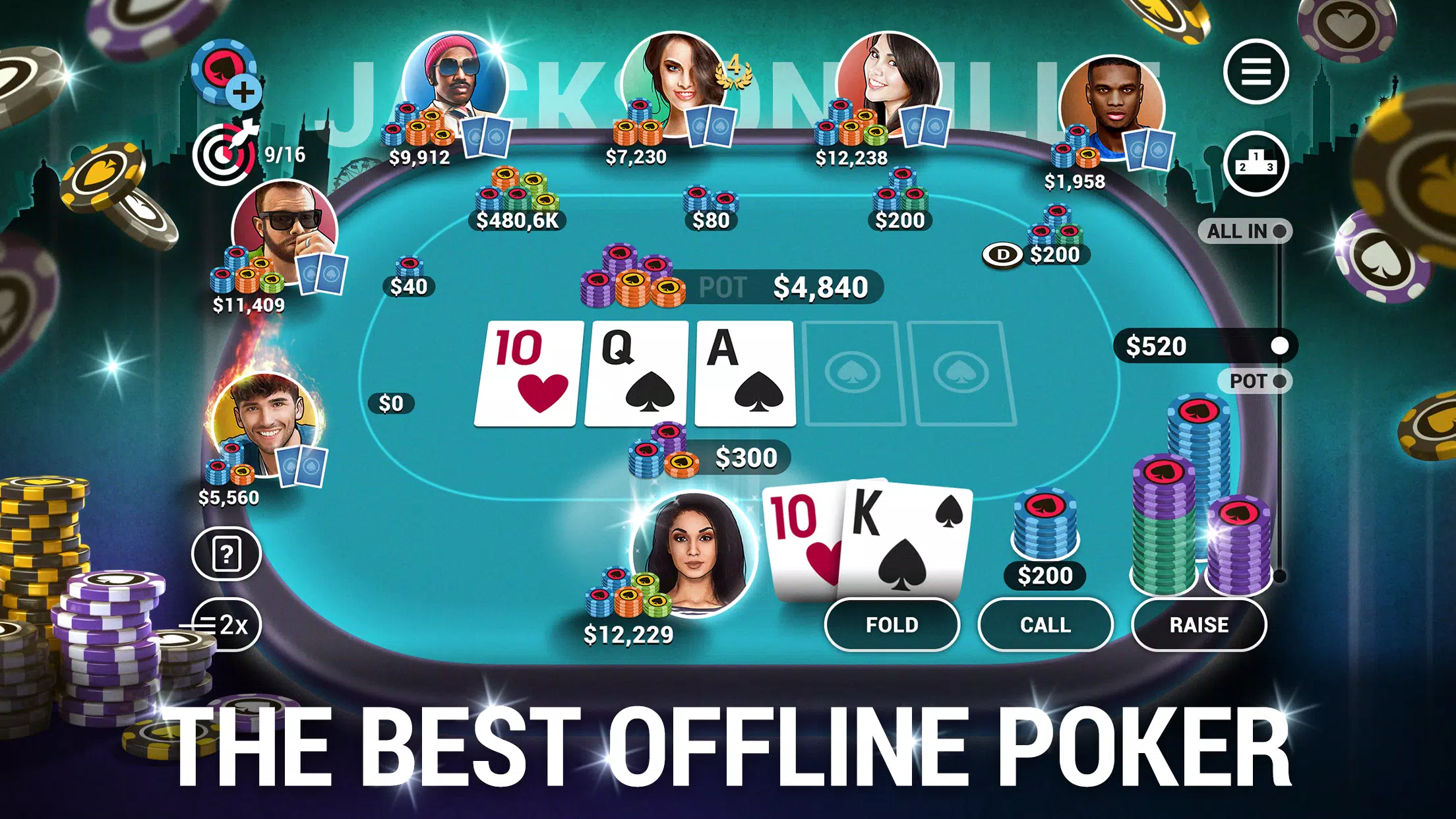 Poker World, Offline TX Holdem экрана 1
