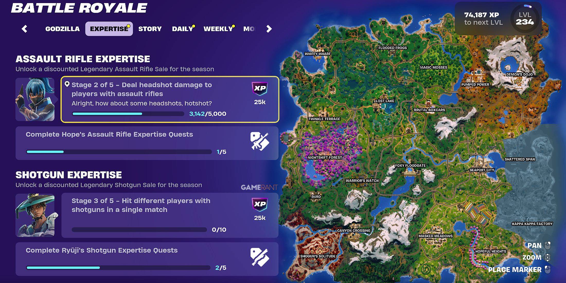 Alle wapenexpertise -missies in Fortnite Hunters