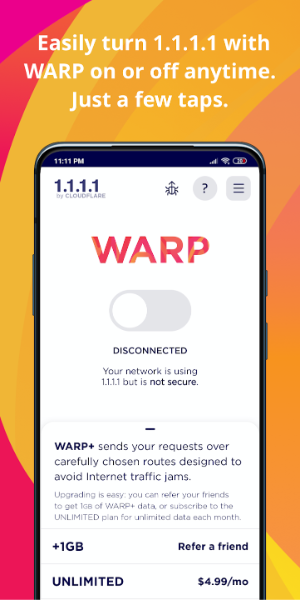 1.1.1.1 WARP: Safer Internet ဖန်သားပြင်ဓာတ်ပုံ 1