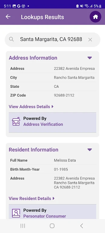 Melissa Lookups Screenshot 2
