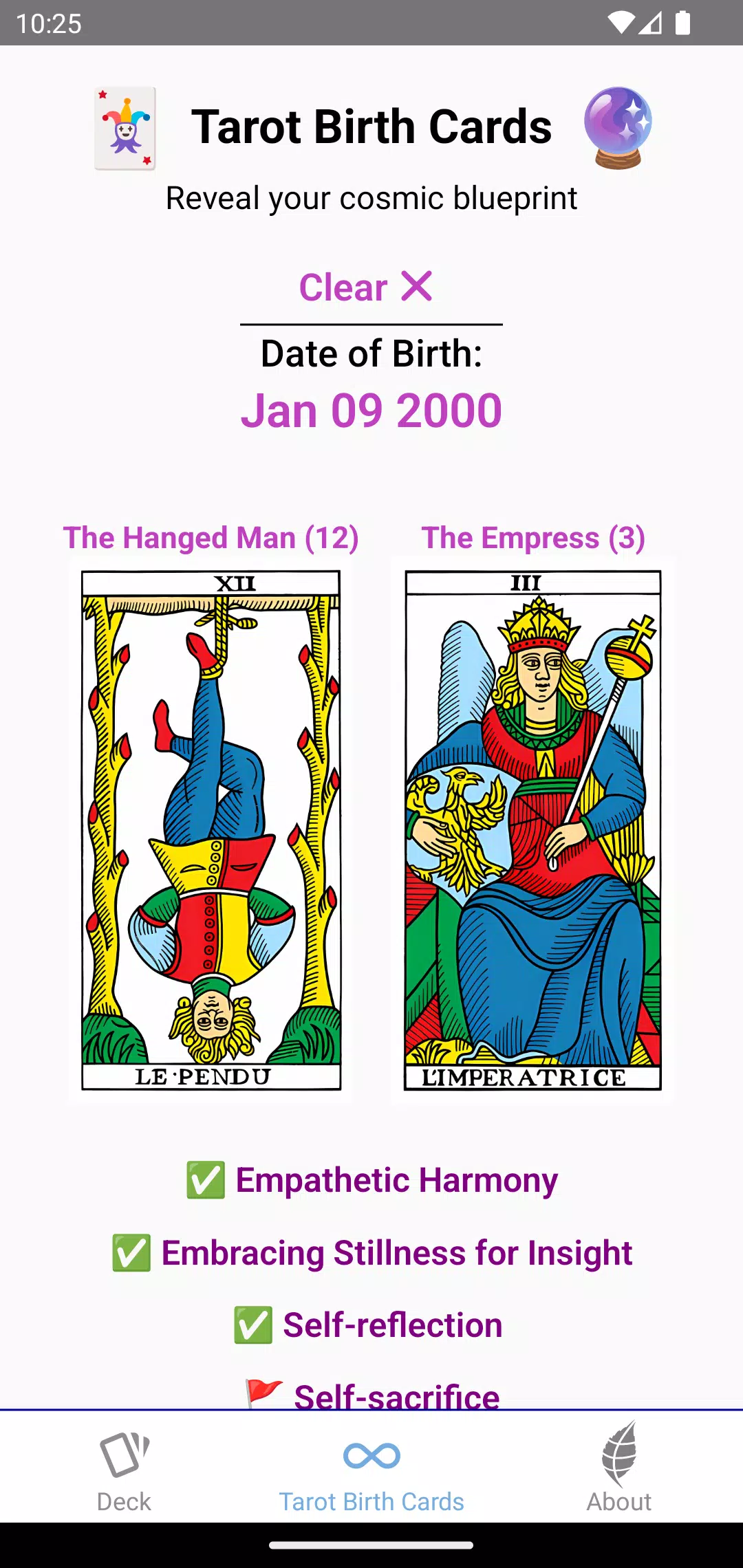 Tarot Birth Cards Screenshot 3