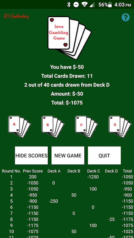 Iowa Gambling Game: Decision Making With Cards Screenshot 1