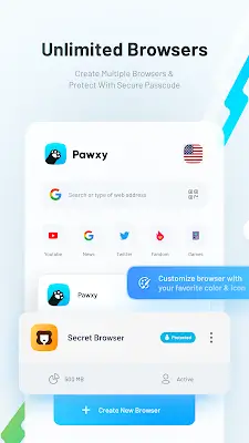 Pawxy - Fast VPN & Web Browser Capture d'écran 1